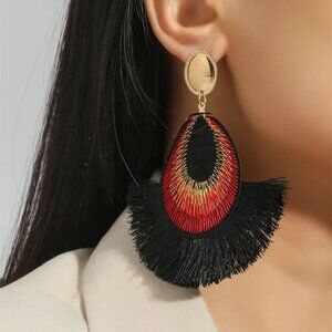 5/$25 NEW Boho Oval Fan shaped multi color Gipsy Earrings Handmade Retro Black